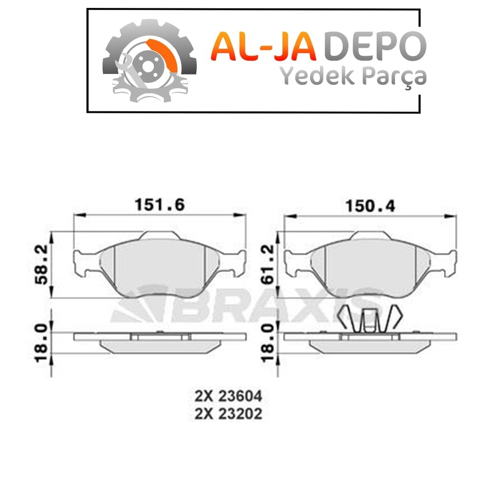 BRAXIS AA0008 ON FREN BALATASI FIESTA IV / V 95>08 FUSION 02>12 KA 1.6 03>08 MAZDA 121 III 03> ABSLI