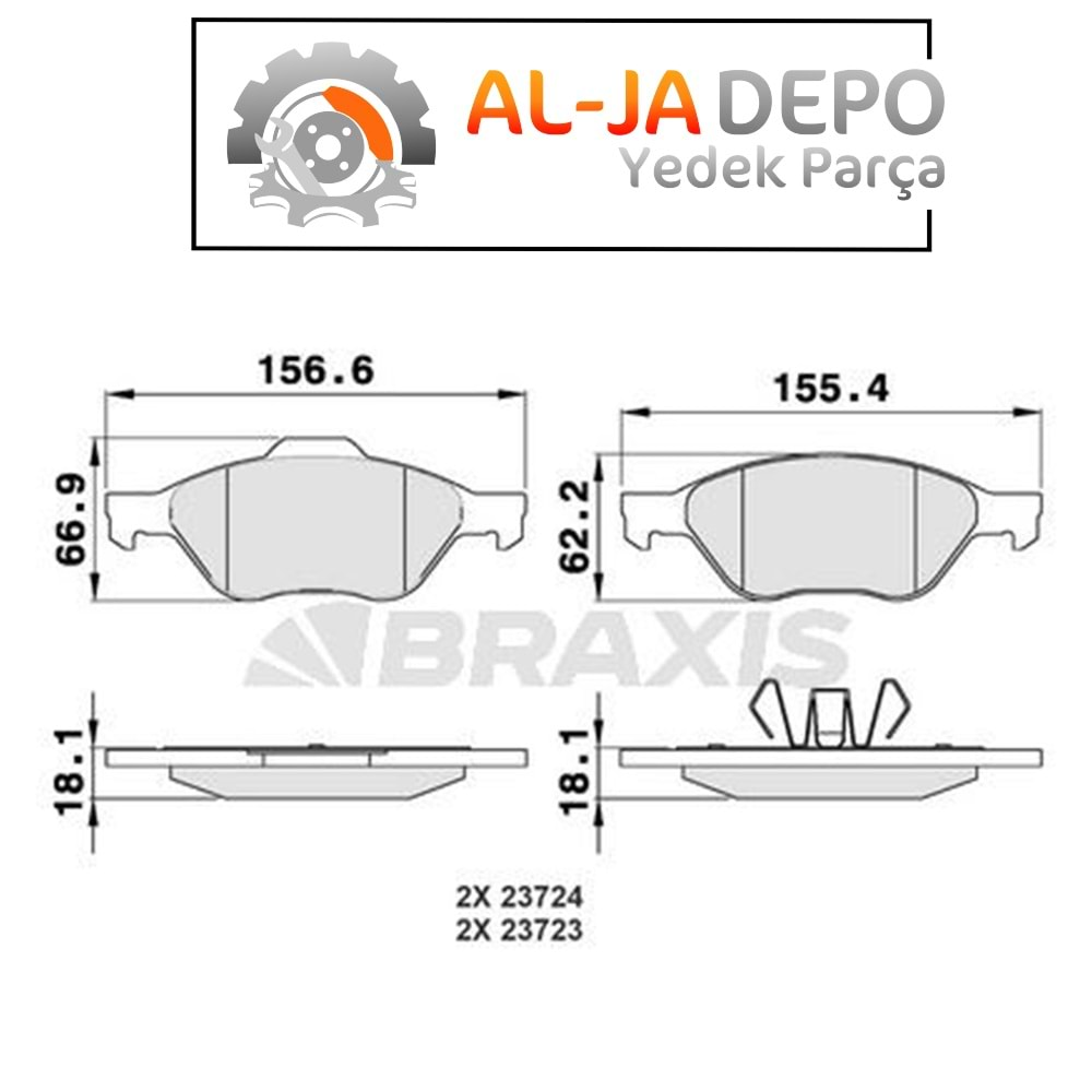 BRAXIS AA0010 ON FREN BALATASI FOCUS II 04 /> FOCUS II C MAX 04>07 C MAX 07 /> FOCUS III 11 /> 1.6ECO / 1.6TDCI / 1.