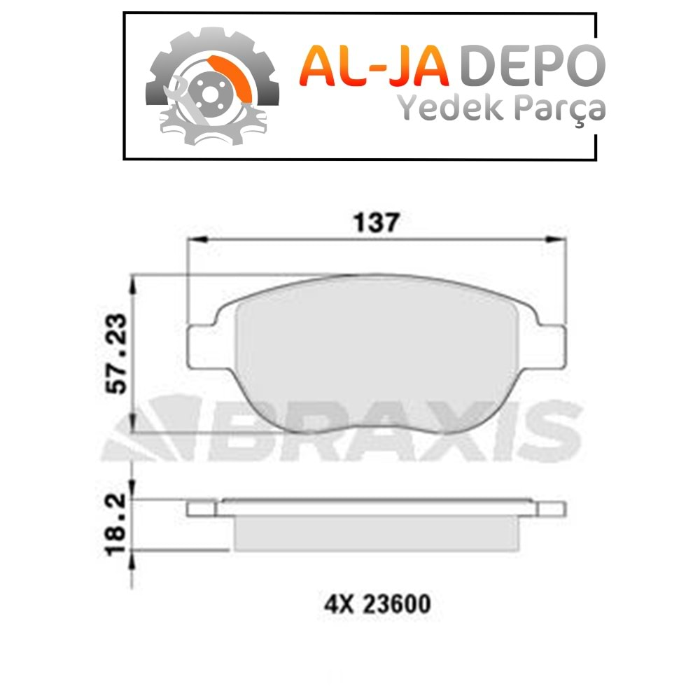 BRAXIS AA0013 ON FREN BALATASI CITROEN C3 II C4 XSARA BERLINGO 00> PEUGEOT 1007 207 307 206 00> FIAT DOBLO 06> GEELY EMGRAND EC7 09>13