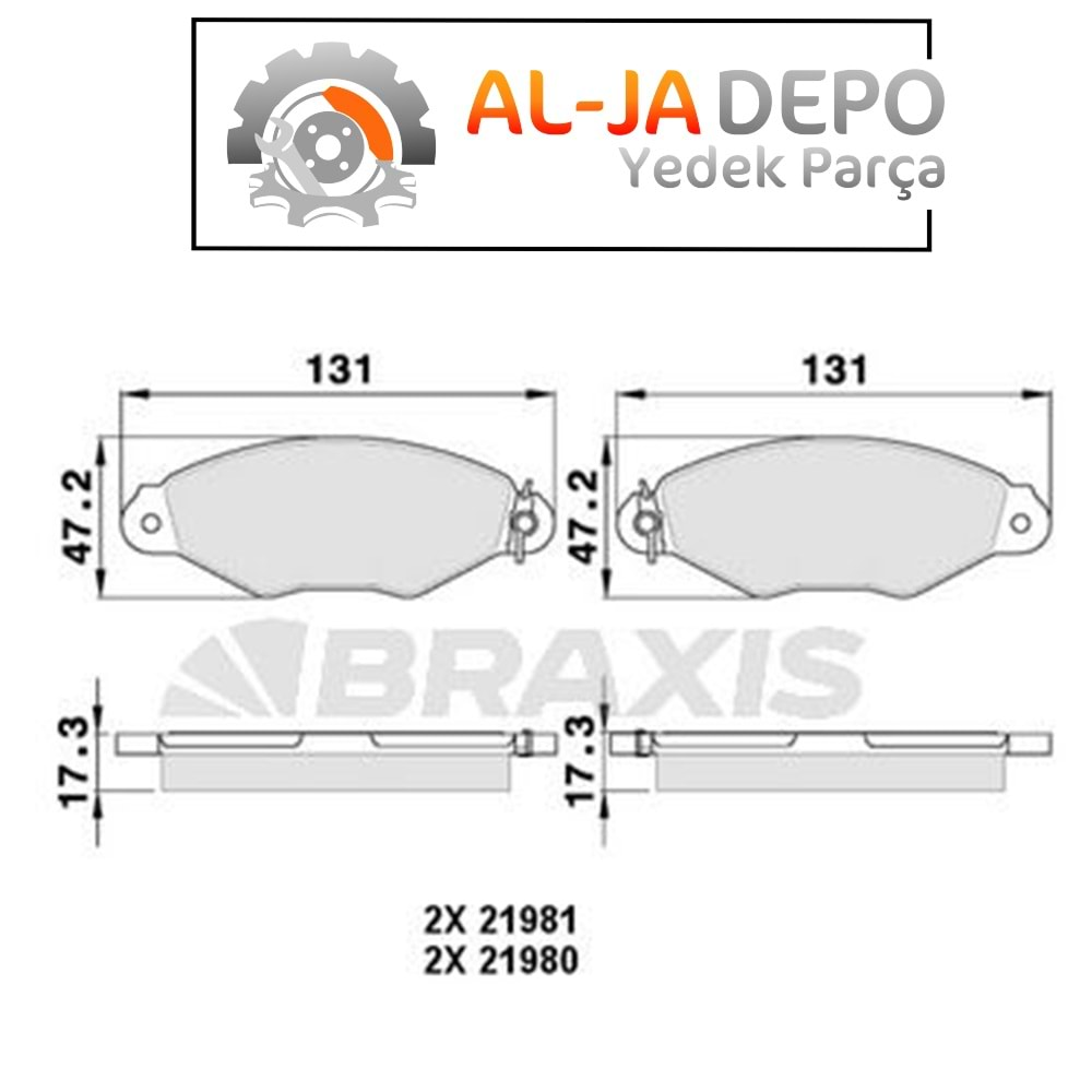 BRAXIS AA0014 ON FREN BALATASI KANGOO 1.9D KANGOO 1.5DCI XSARA 1.4 1.5 P206