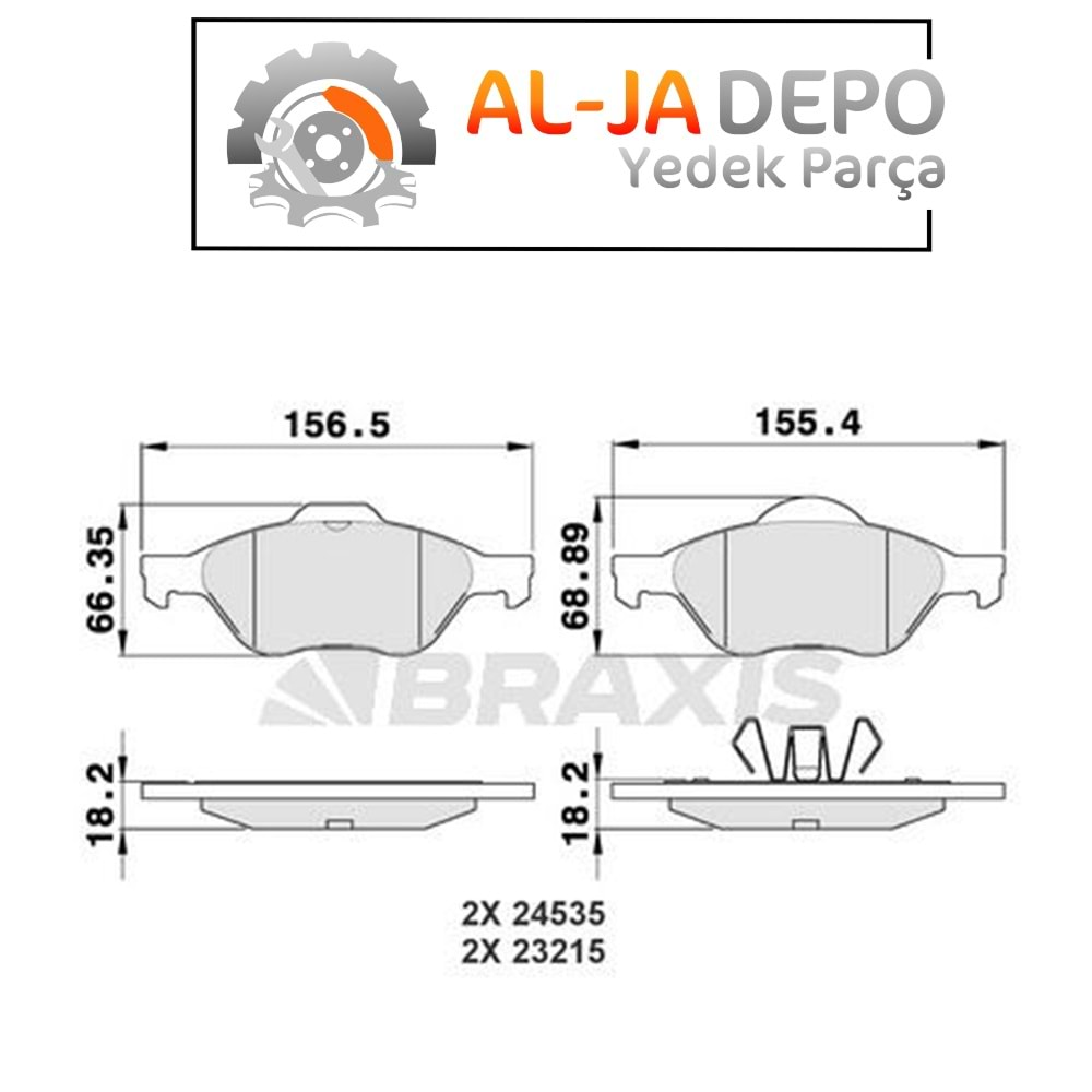 BRAXIS AA0026 ON FREN BALATASI CLIO III 06>12 MEGANE II 03>08 SCENIC II 03>08 LAGUNA III 07>15 1.4 1.5 DCI 1.6 1.9 DCI 2.0 16V