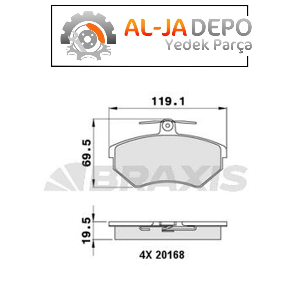 BRAXIS AA0040 ON FREN BALATASI CADDY 96>03 GOLF III 90>98 JETTA II 88>92 PASSAT III 88>97 CORDOBA IBIZA 97>02 TOLEDO 92>99