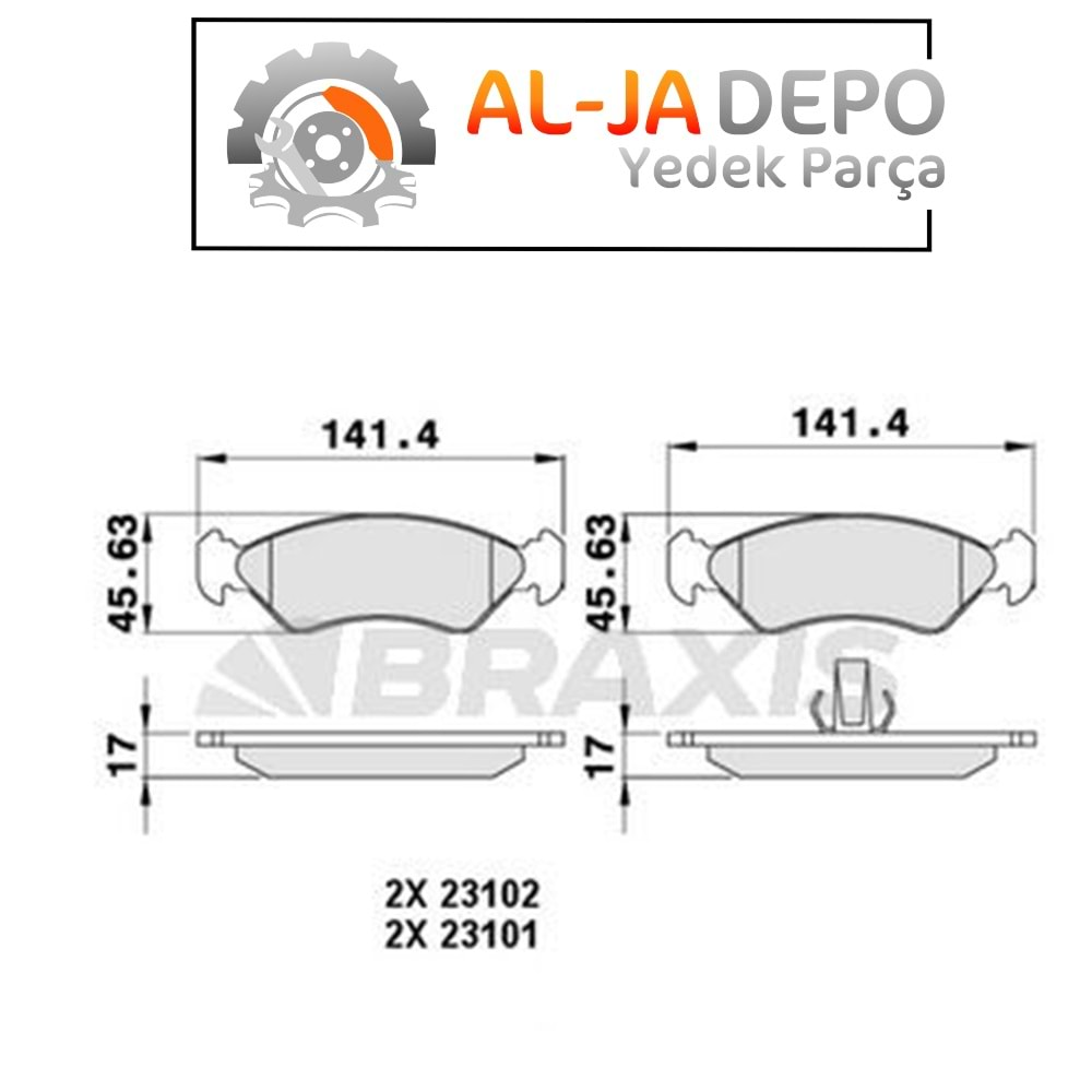 BRAXIS AA0046 ON FREN BALATASI FIESTA 89> 02 FORD KA 96>08 MAZDA 121 III 96>03 FISSIZ