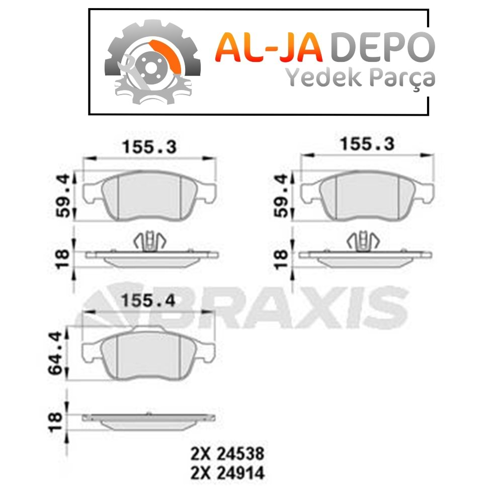 BRAXIS AA0060 ON FREN BALATASI FLUENCE 08> DUSTER 10> DOKKER 12> MEGANE III 08> SCENIC III 09> 1.5 DCI 1.6 16V 2.0 16V