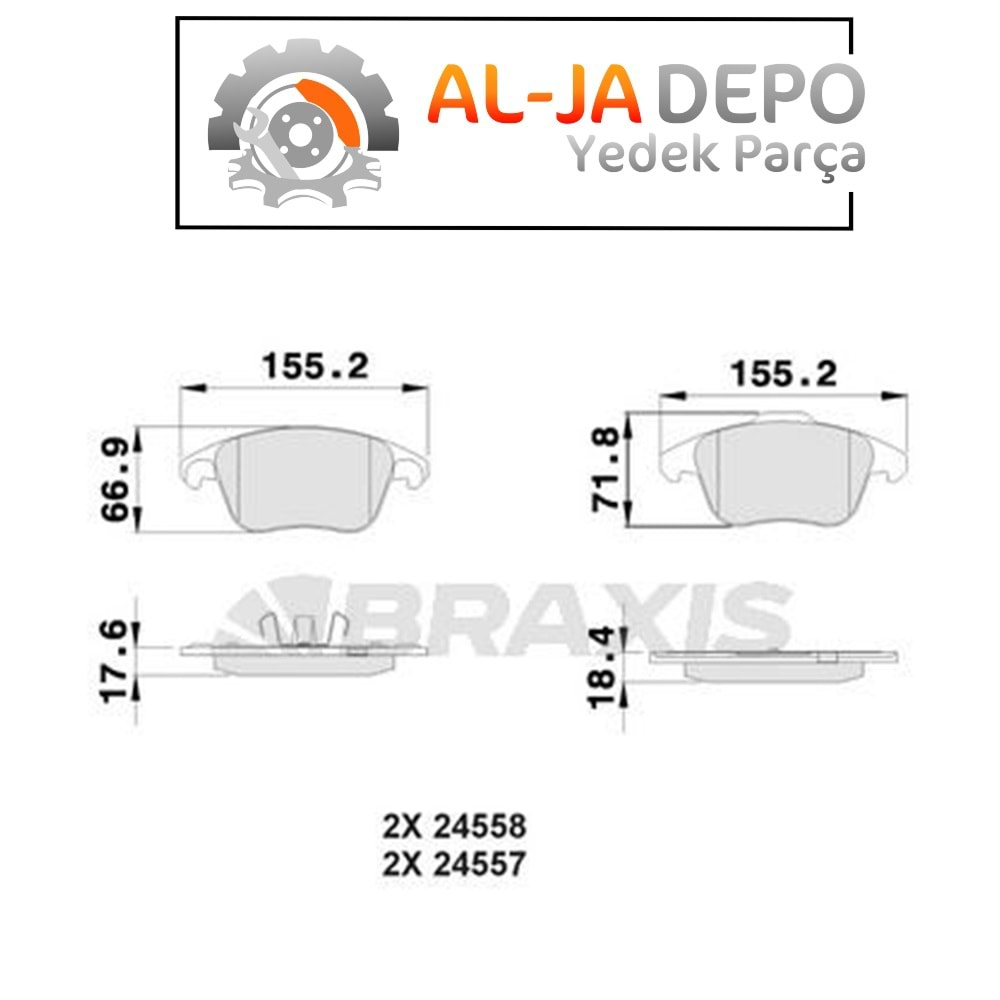 BRAXIS AA0076 ON FREN BALATASI P3008 P5008 C4 II DS4 DS5 C4 PICASSO 2.0HDI 16V 138PS 10 / 06 EP6CDT