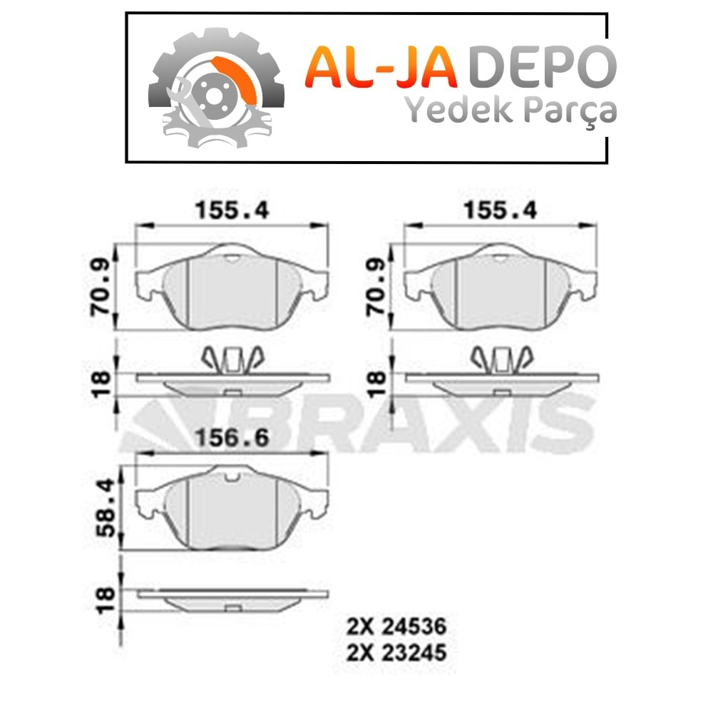 BRAXIS AA0092 ON FREN BALATASI RENAULT MEGANE II 05> GRAND SCENIC II III 05> CLIO III 04> 1.5 1.6 16V 1.9 D 2.0 16V 2.0 16