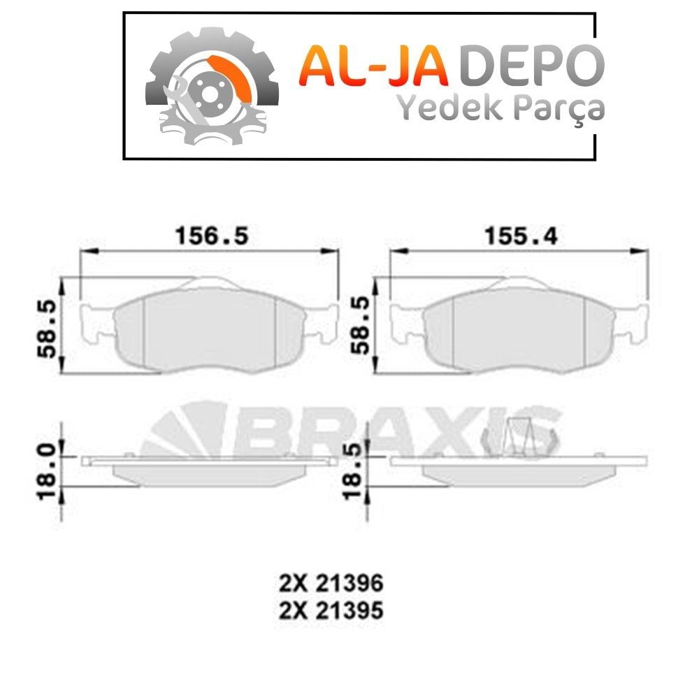 BRAXIS AA0112 ON FREN BALATASI SCORPIO 92>98 MONDEO 1.6 / 1.8 / 2.0 / 1.8TD / 2.4 / 2.5TD 93>00 GRANADA 92>94 COUGAR 2.